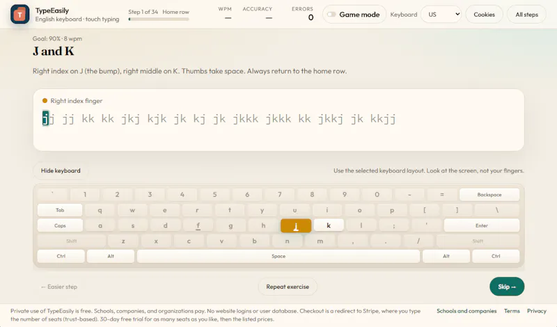 TypeEasily — English touch typing screenshot 1