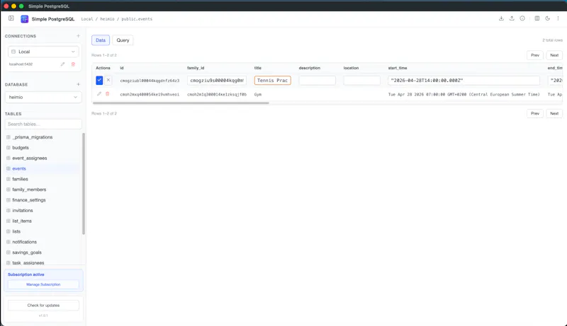 SimplePostgreSQL screenshot 2
