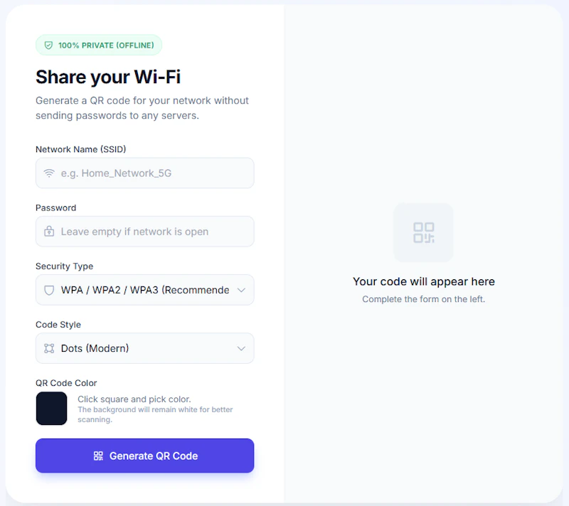 Wi-Fi QR Code free generator screenshot 1