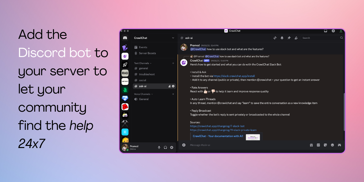 CrawlChat - AI Chatbot for your documentation and support media 4