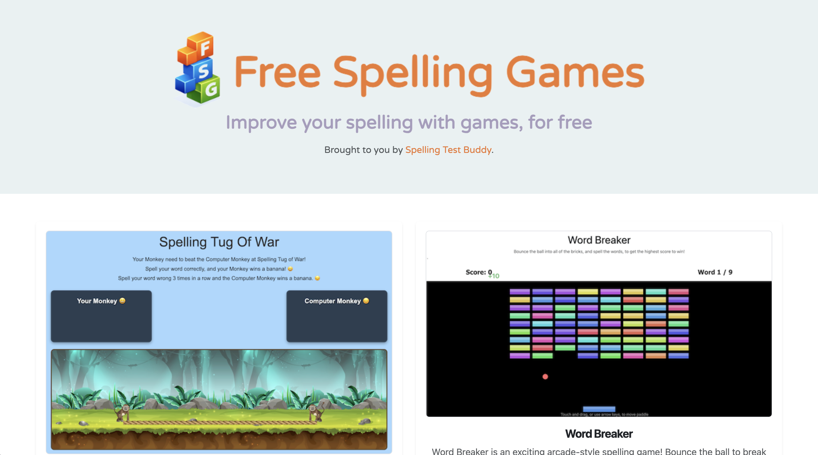 Free Spelling Games - Main product screenshot demonstrating key features and user interface