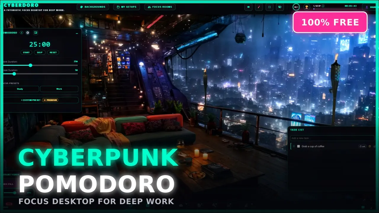 Cyberpunk focus timer with Pomodoro gallery image