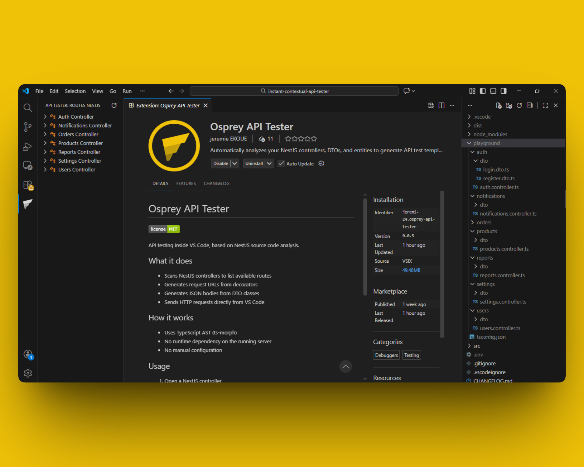 OSPREY API TESTER  - Main product screenshot demonstrating key features and user interface