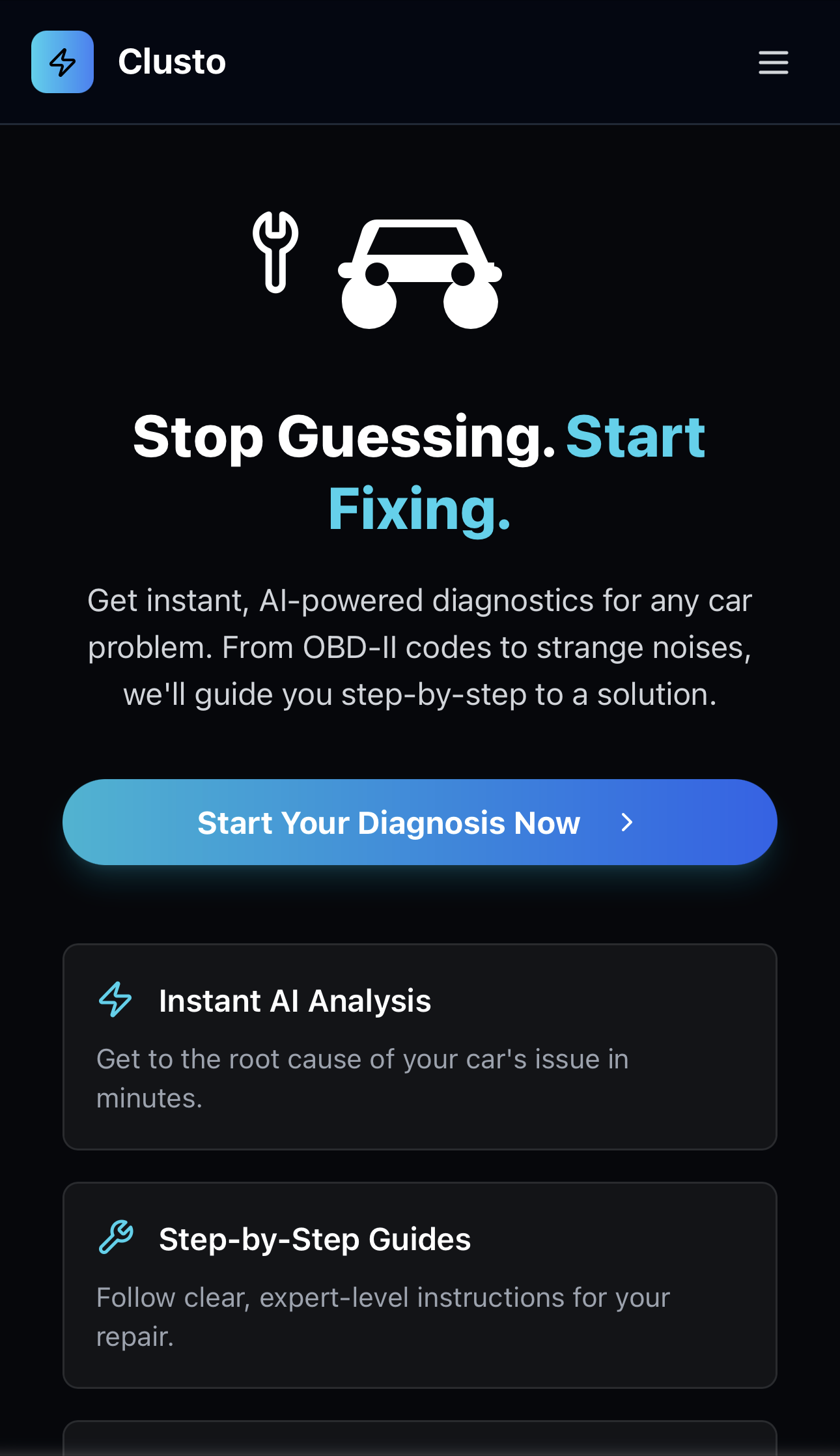 Clusto – Fix Car Problems with AI logo