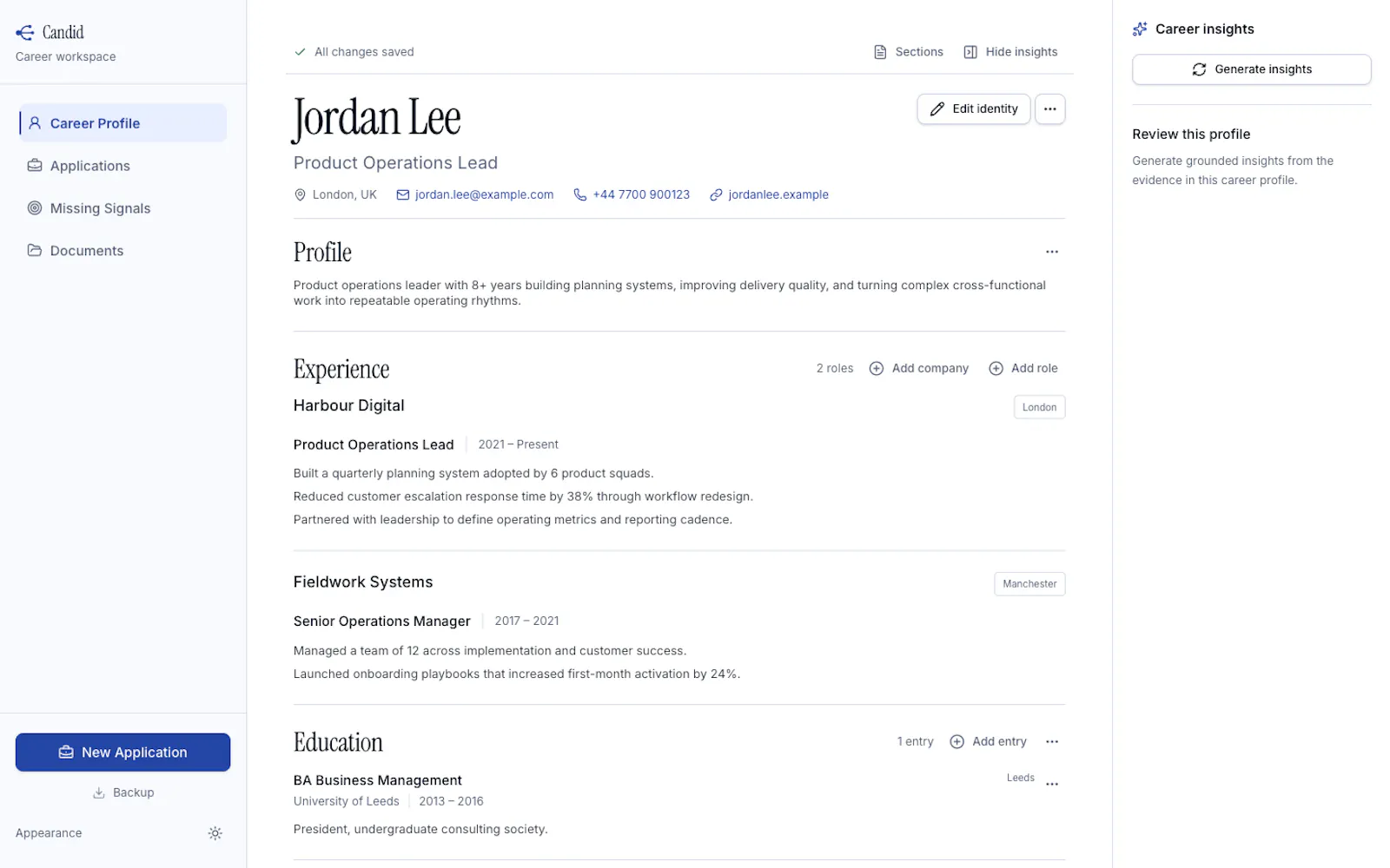 Candid - Career Profile Workspace screenshot 2