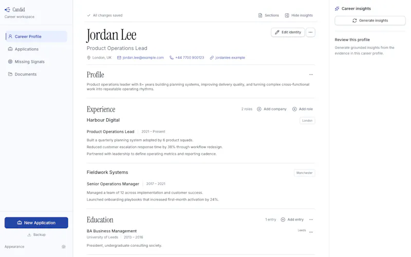 Candid - Career Profile Workspace screenshot 2