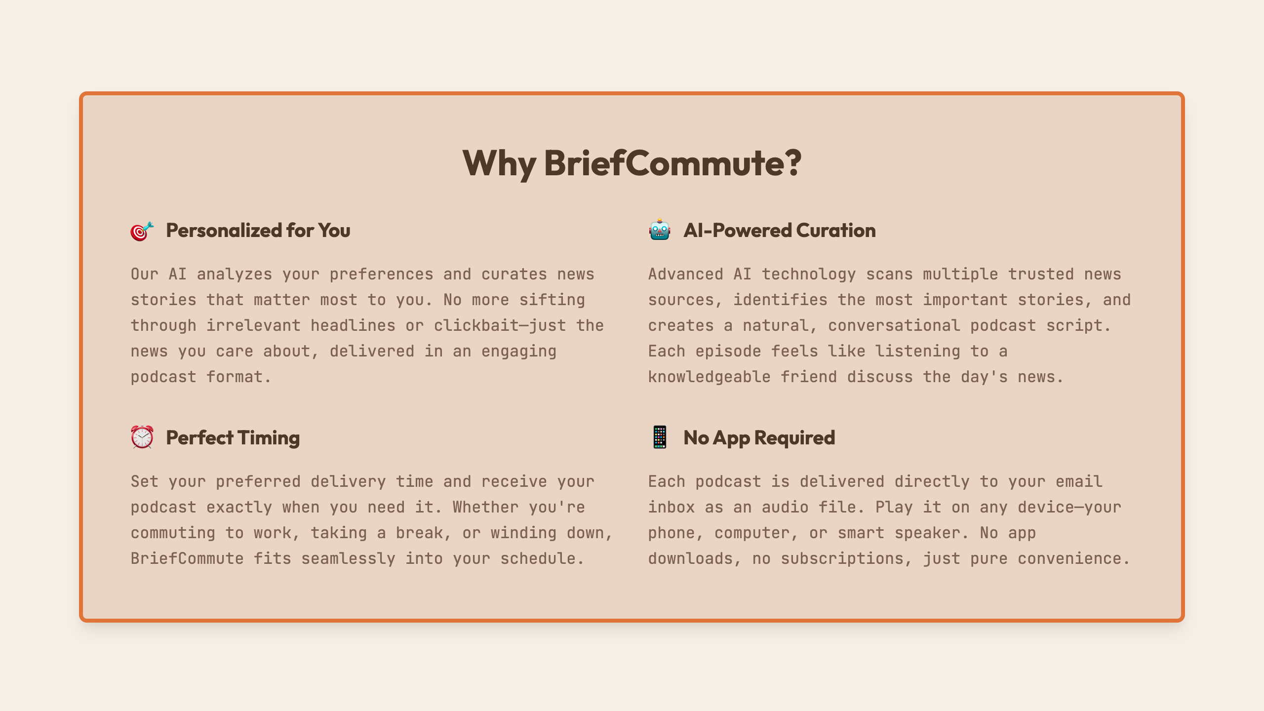 BriefCommute - Screenshot 2 showing product features and functionality