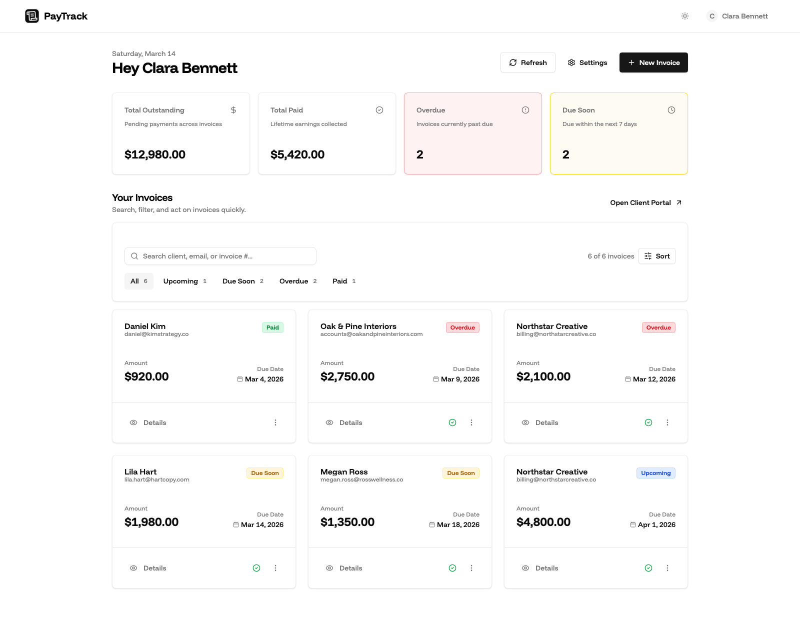 PayTrack - Main product screenshot demonstrating key features and user interface