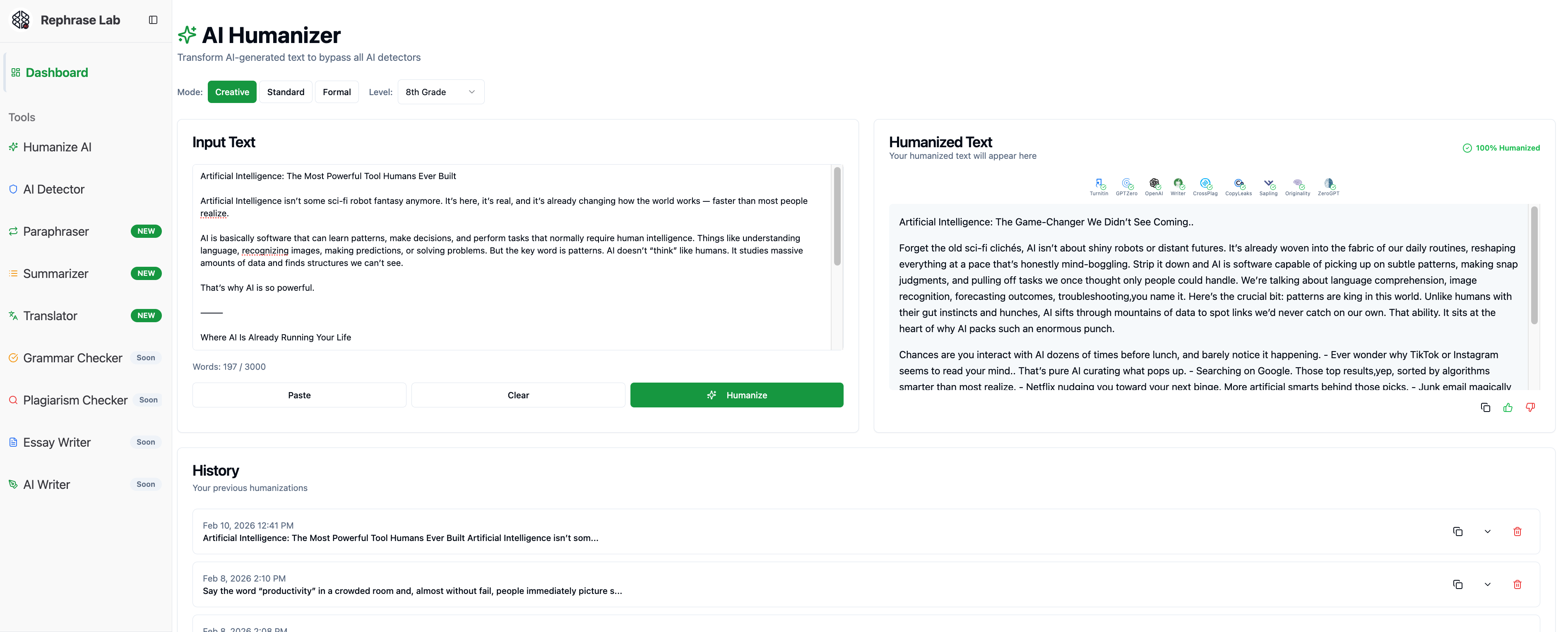 Rephrase Lab - Main product screenshot demonstrating key features and user interface