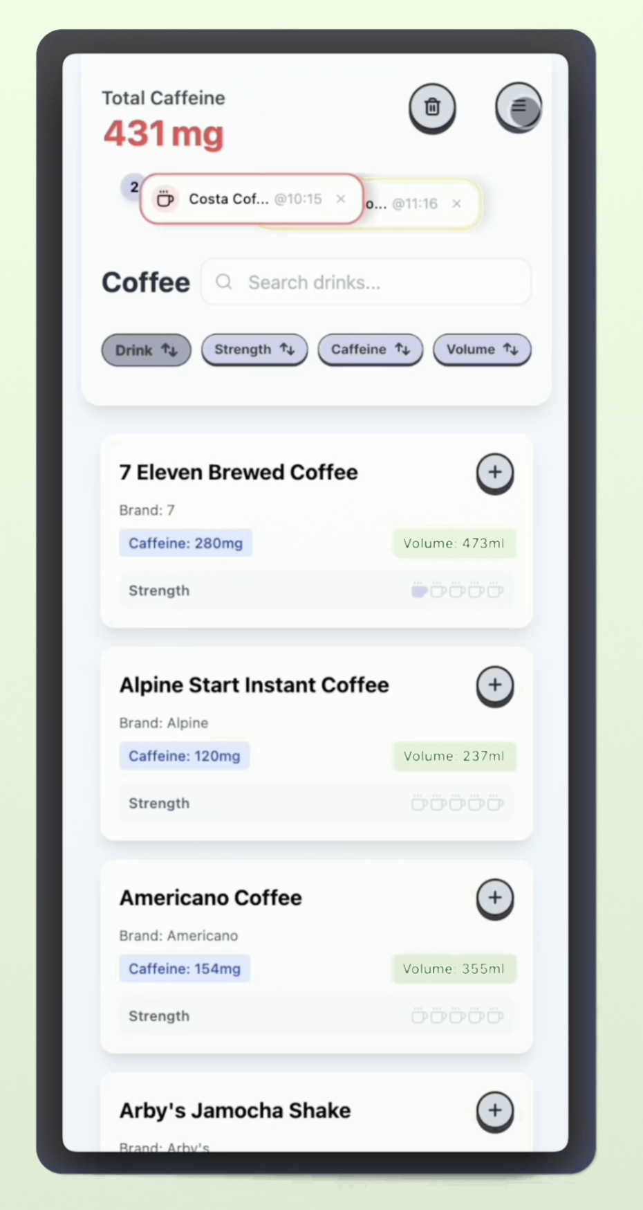 Online caffeine consumption tracker gallery image