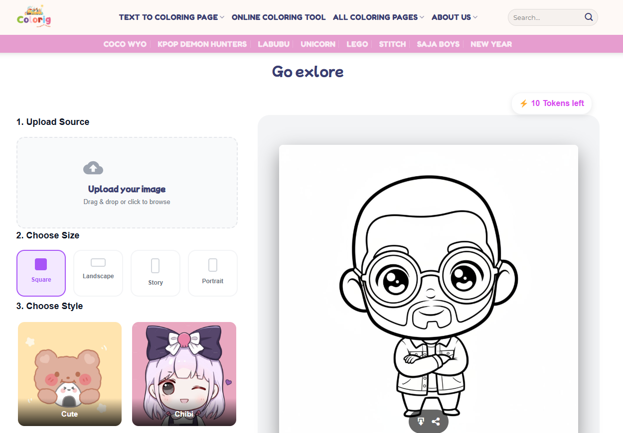 Colorig AI - Photo to Coloring Pages - Main product screenshot demonstrating key features and user interface
