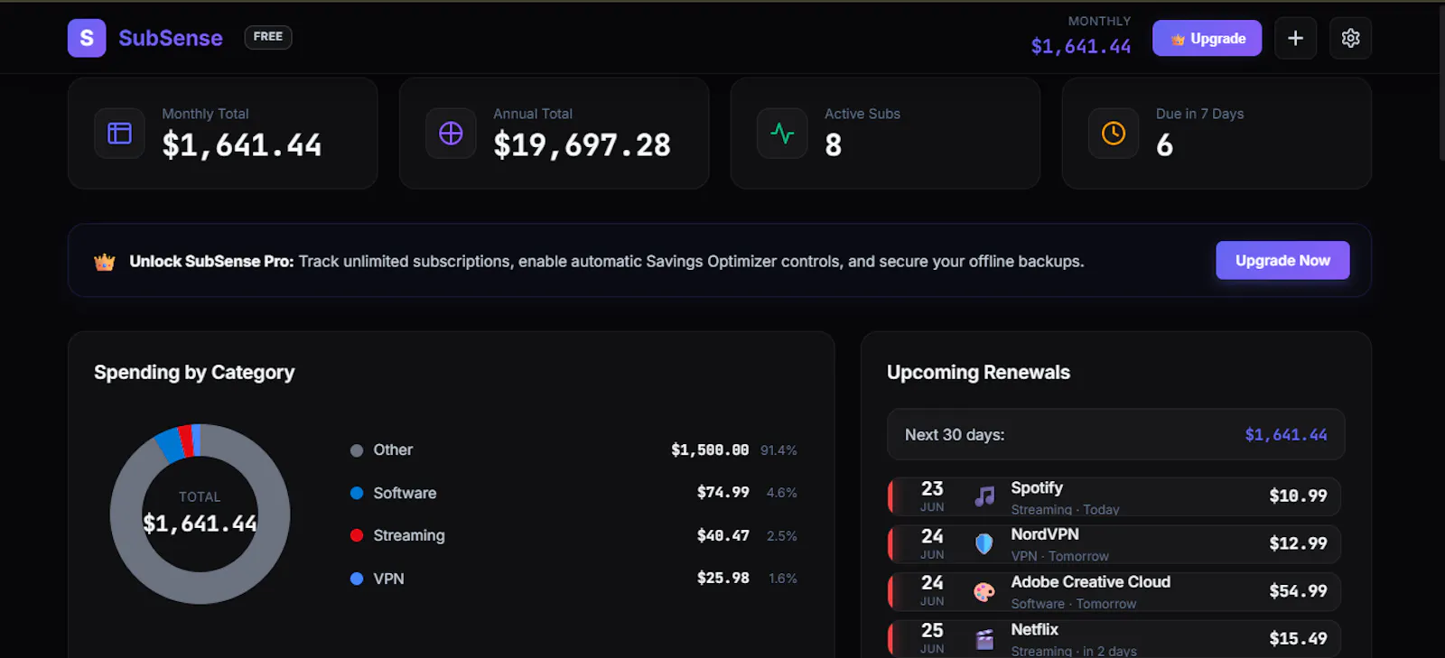 SubSense — Know Where Your Money Goes screenshot 1