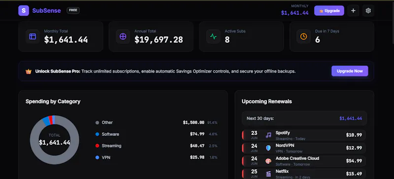 SubSense — Know Where Your Money Goes screenshot 1