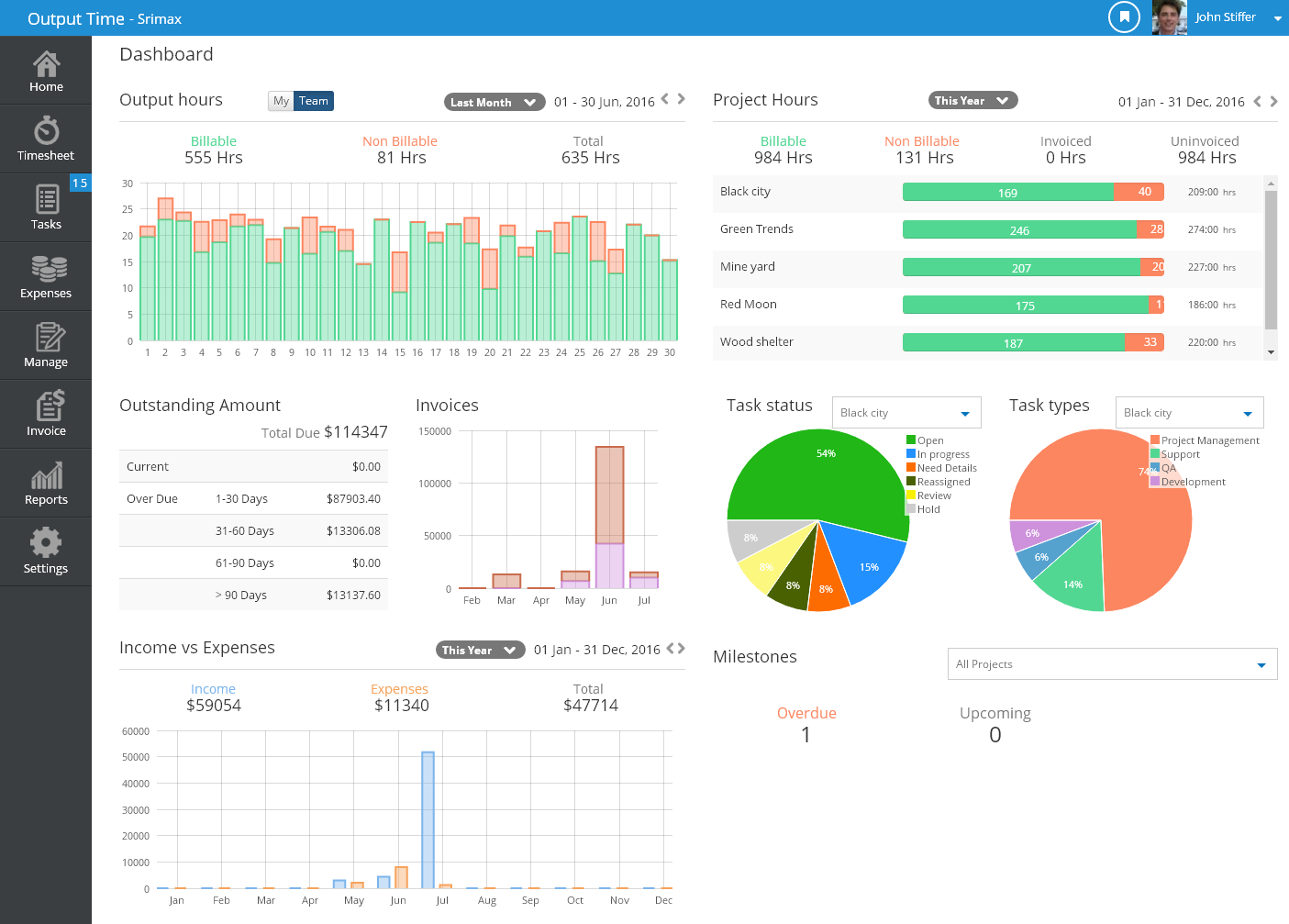 Output Time - Self hosted Project Management App gallery image