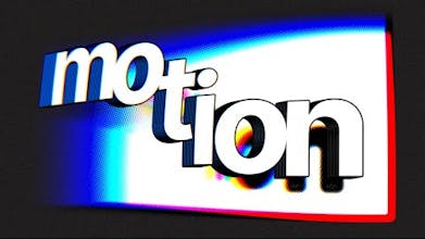 Логотип программного обеспечения Motion Effects с яркими цветами и динамичными формами.