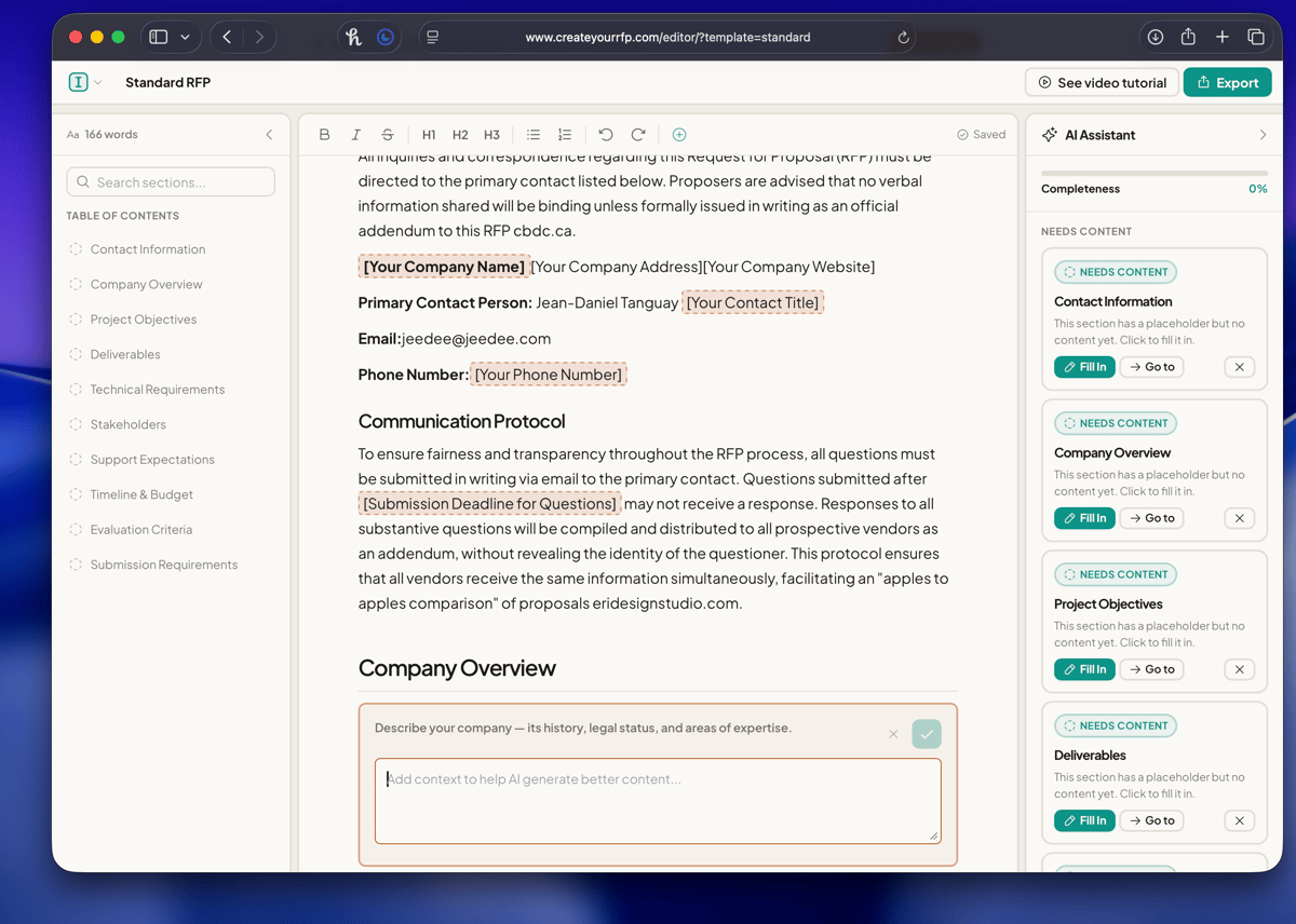 CreateYourRFP - Screenshot 2 showing product features and functionality