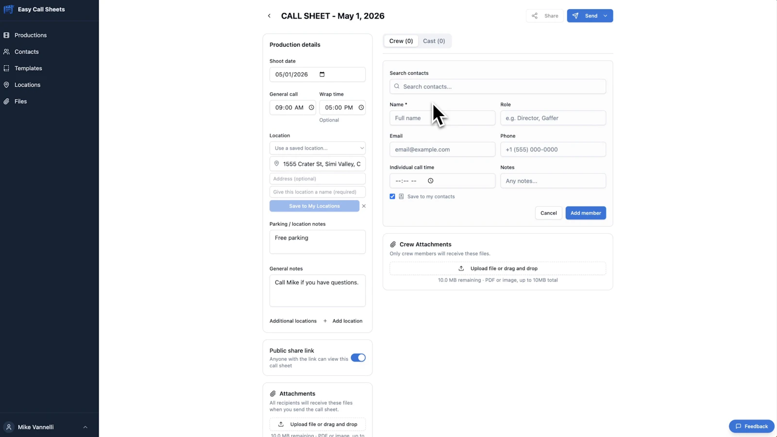 Easy Call Sheets screenshot 4