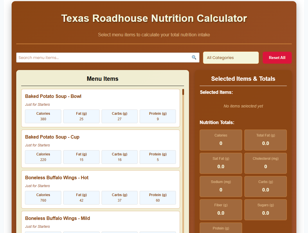 Texas Roadhouse Nutrition Calculator gallery image