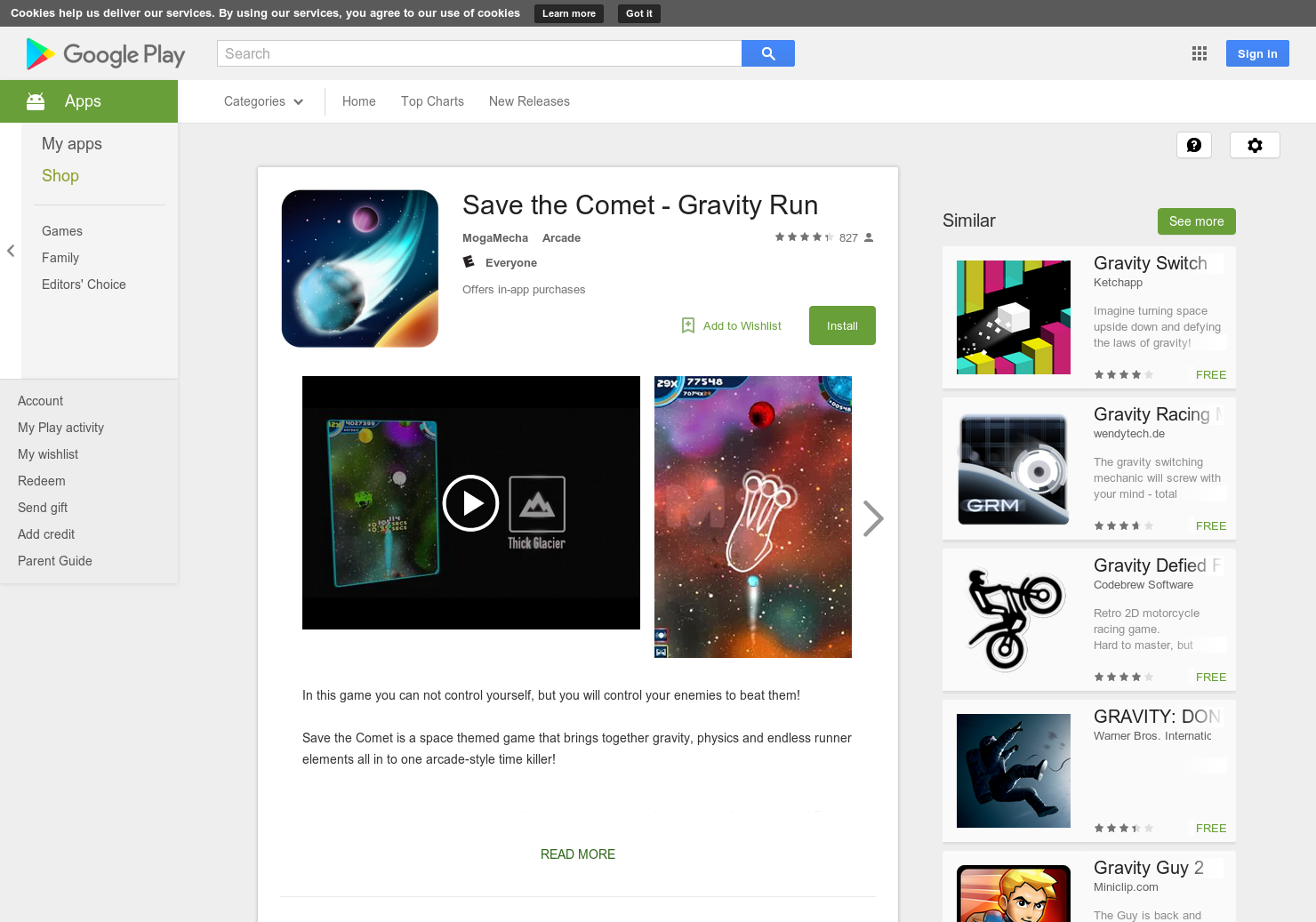 Save the Comet - Gravity