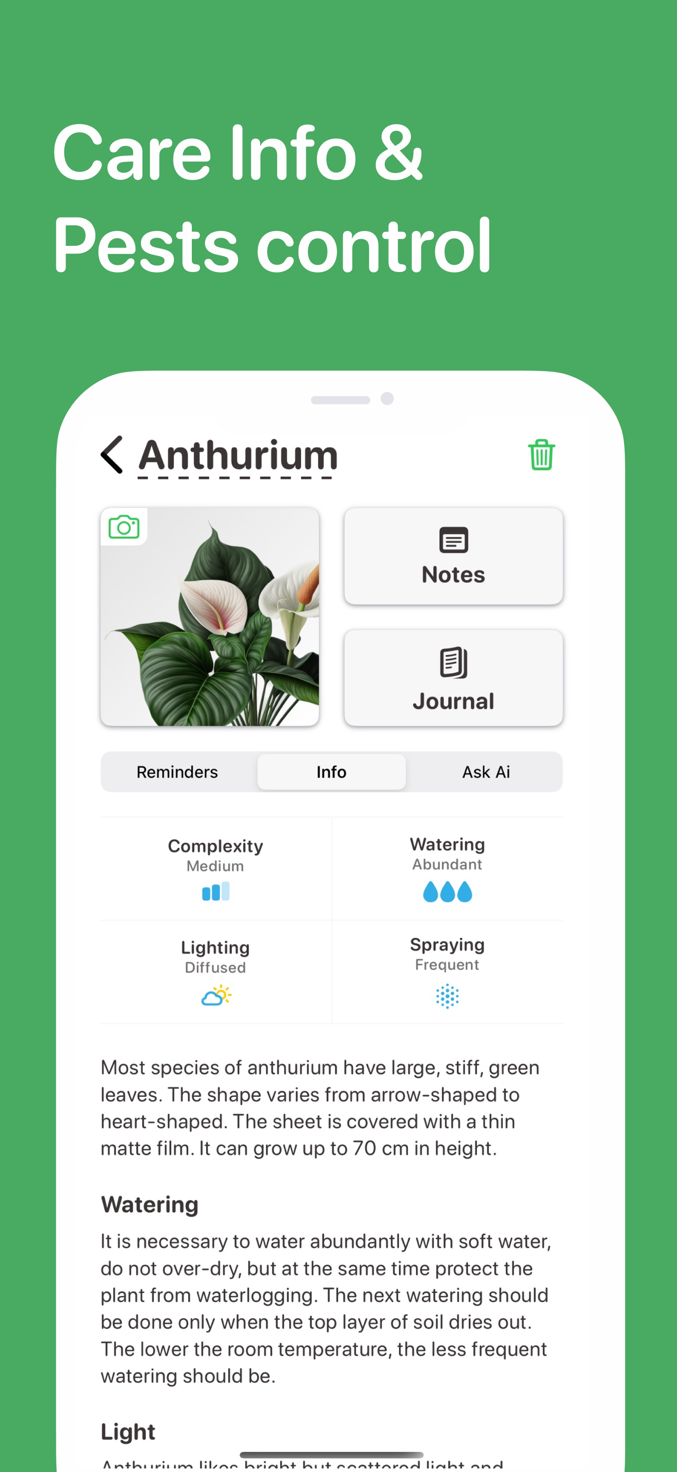 Mídia 4 de Verdes tem - Cuidados com plantas inteligentes: ID, pragas, lembretes, diário e chat da ai