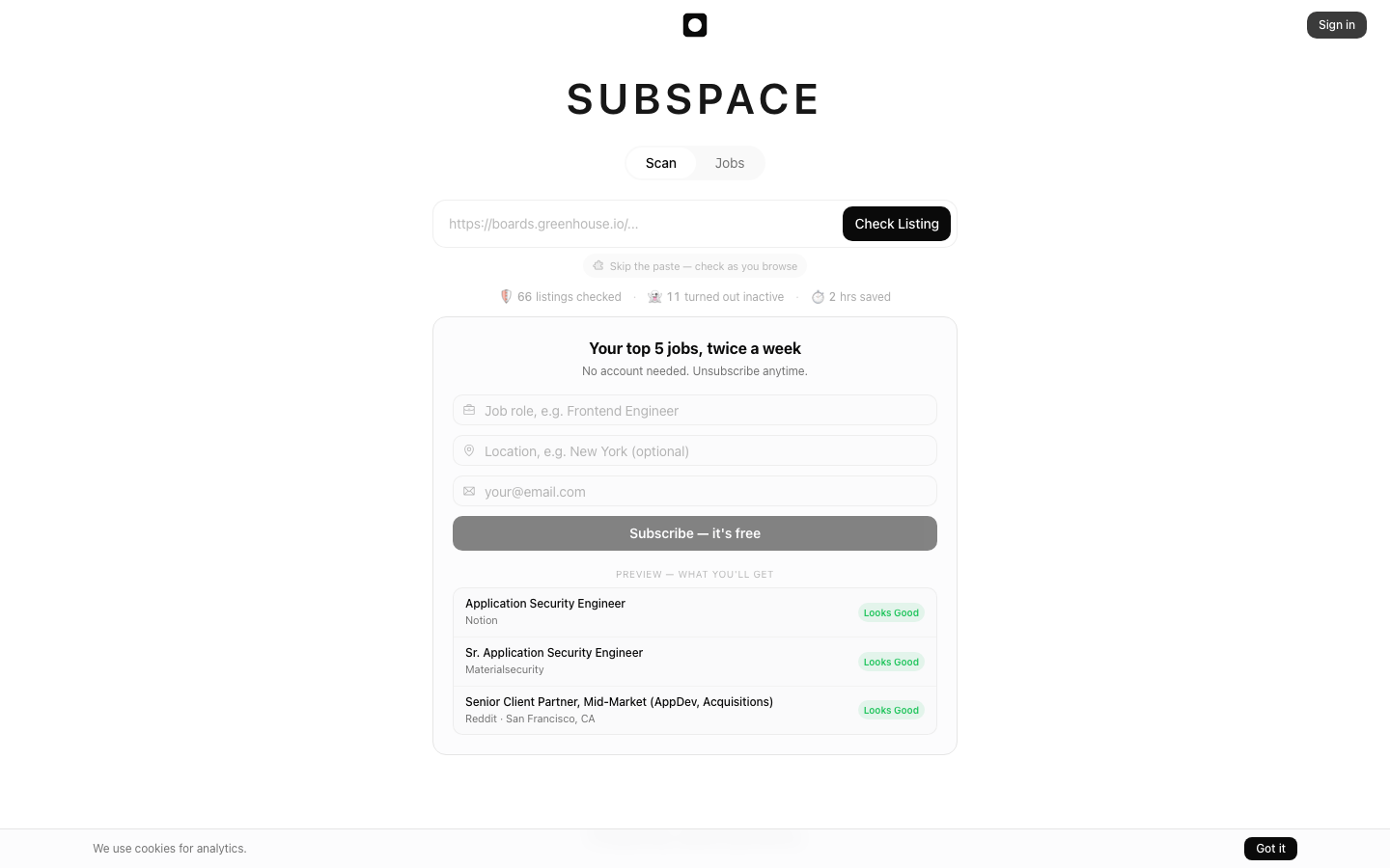 Subspace - Screenshot 2 showing product features and functionality