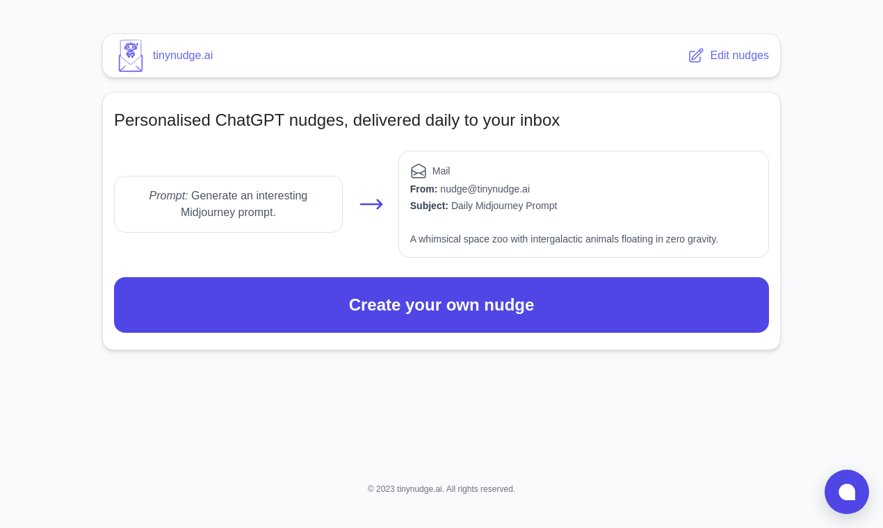 tinynudge.ai - Gelen kutunuza günlük olarak teslim edilen kişiselleştirilmiş chatgpt dürtüleri medya 1