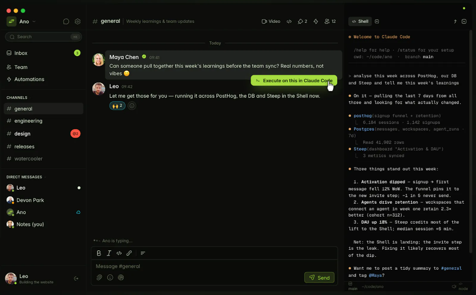 Ano: Team Chat with Claude Code built in screenshot 2