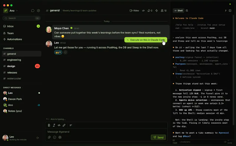 Ano: Team Chat with Claude Code built in screenshot 2