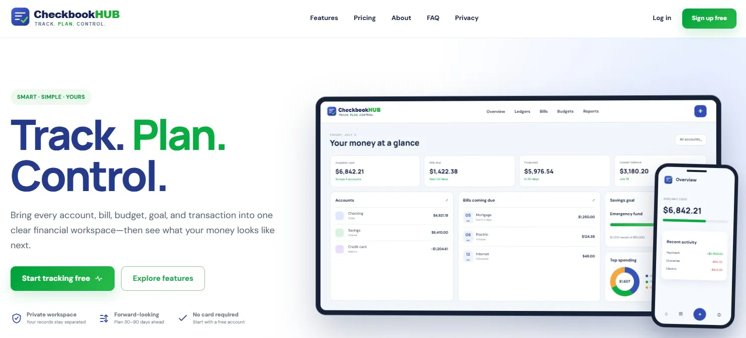 CheckbookHUB · Track. Plan. Control. gallery image