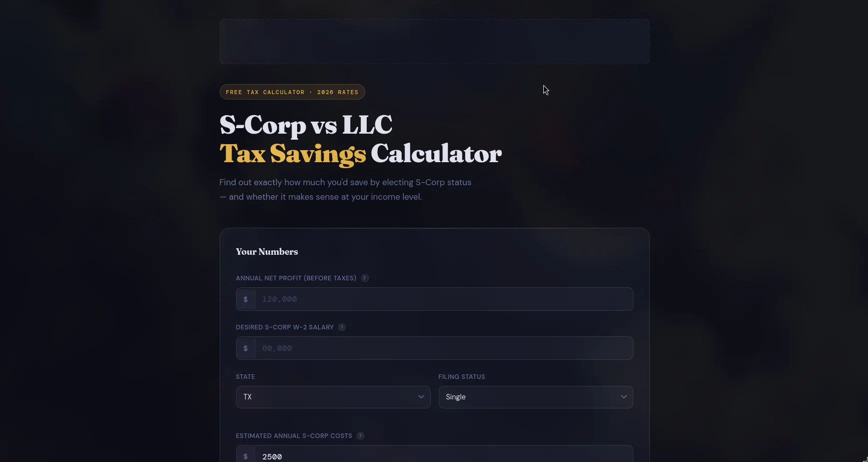 S-Corp vs LLC Tax Calculator product banner