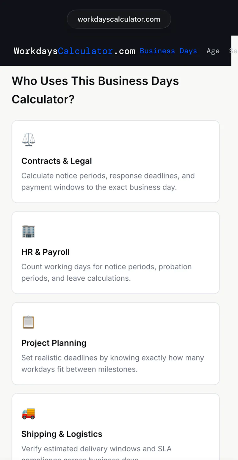 WorkdaysCalculator.com screenshot 4