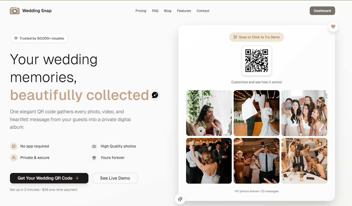 WeddingSnap.io - Main product screenshot demonstrating key features and user interface