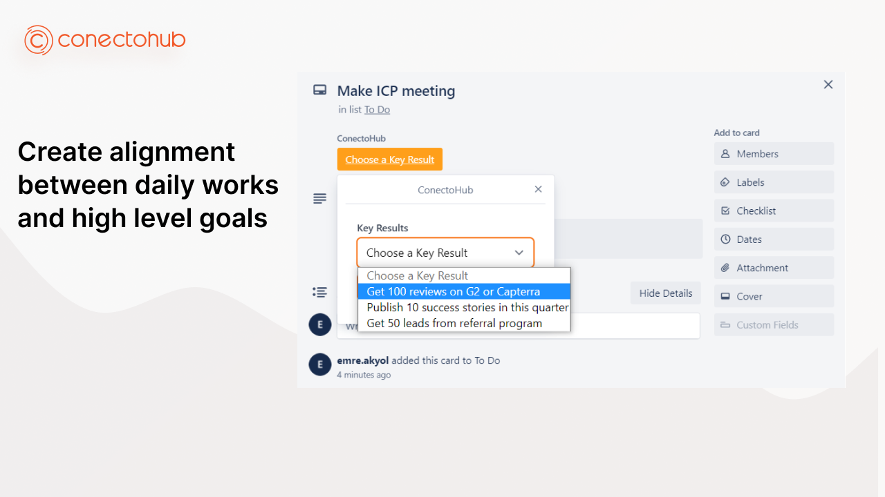 Conectohub에 의한 Trellokr - Trello 카드를 주요 비즈니스 메트릭 및 회사 목표에 링크 미디어 2