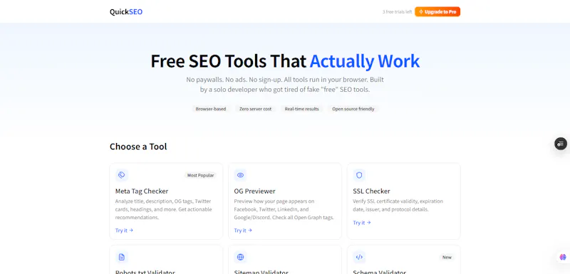 QuickSEO Toolkit screenshot 1