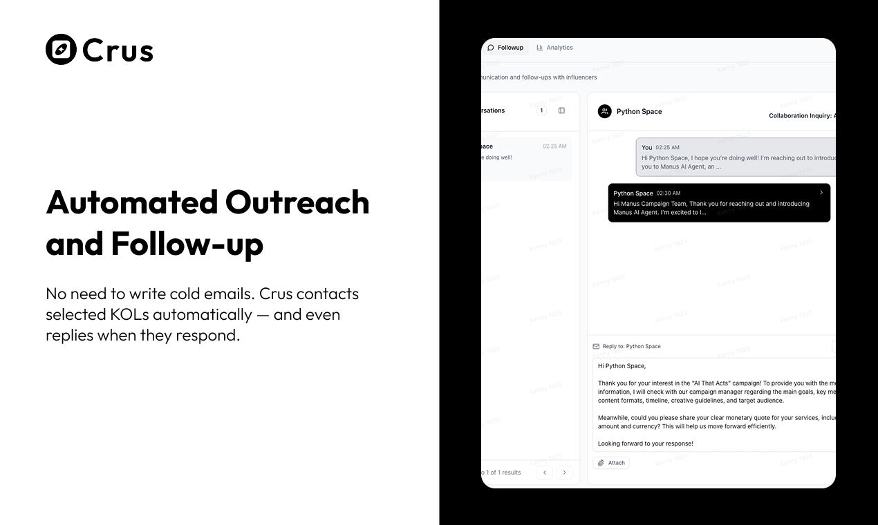 CRUS  -  AIインフルエンサーマーケティングエージェント - Kol ScoutingからAuto-Emailingまで、CRUSはAIでそれをすべて行いますメディア4