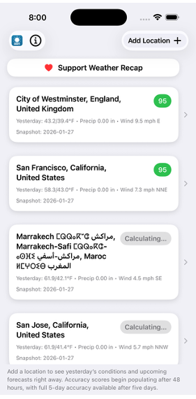 The Weather Recap - Main product screenshot demonstrating key features and user interface