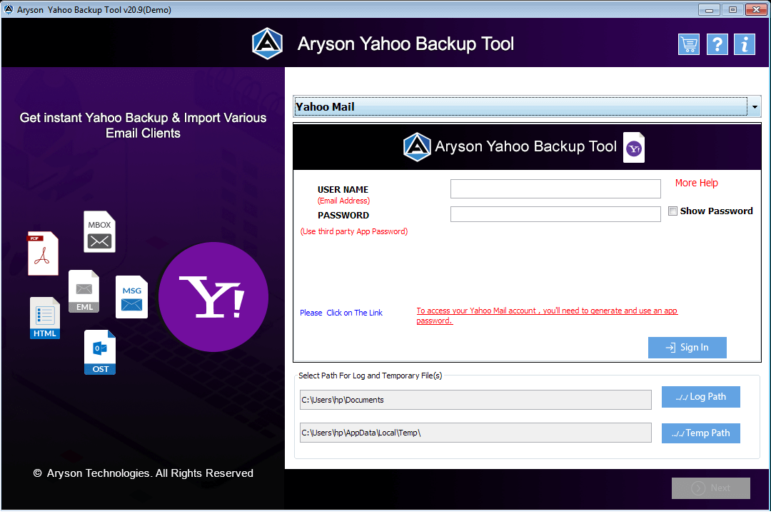 Aryson Yahoo Backup Tool gallery image
