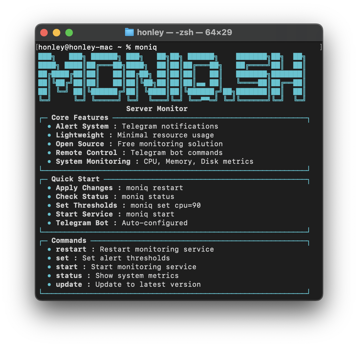 Moniq.sh - Monitor de servidor de peso ultraligero con alertas y paneles media 1