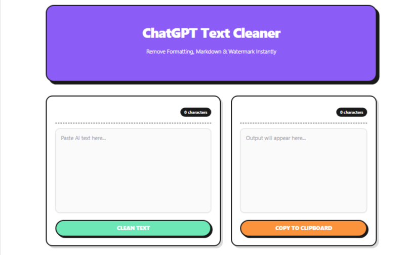 ChatGPT Text Cleaner - Main product screenshot demonstrating key features and user interface