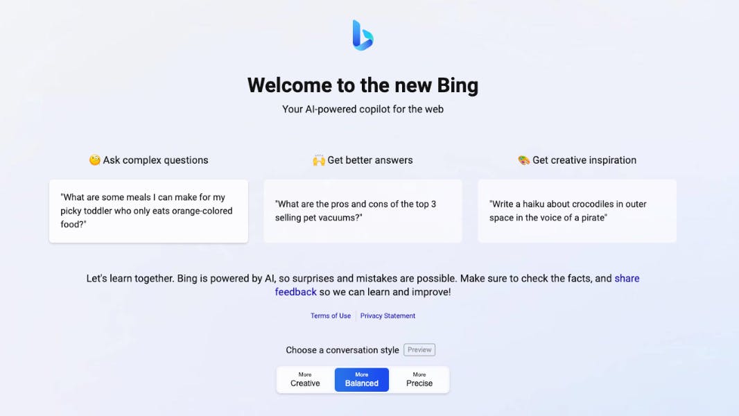 Bing conversational styles