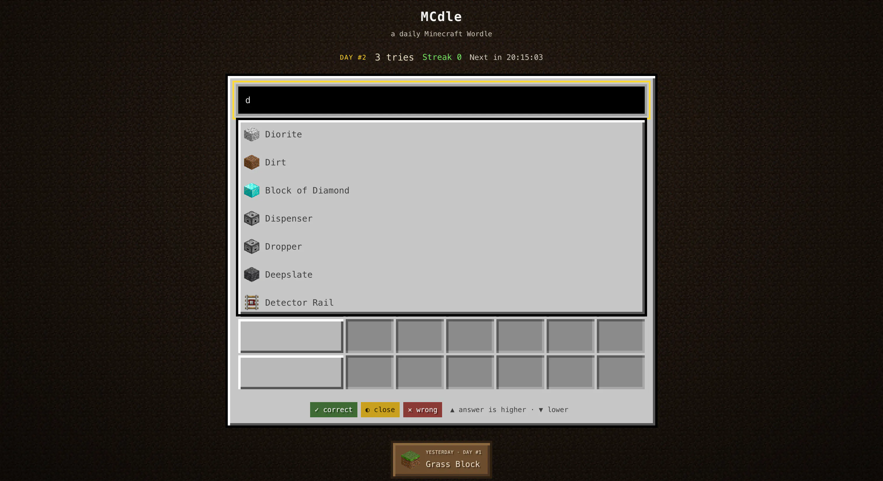 MCdle — Minecraft Wordle gallery image