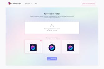 Screenshot der Favicon-Generator-Tools auf CandyIcons, das Benutzern ermöglicht, einzigartige Favicons für ihre Apps zu erstellen