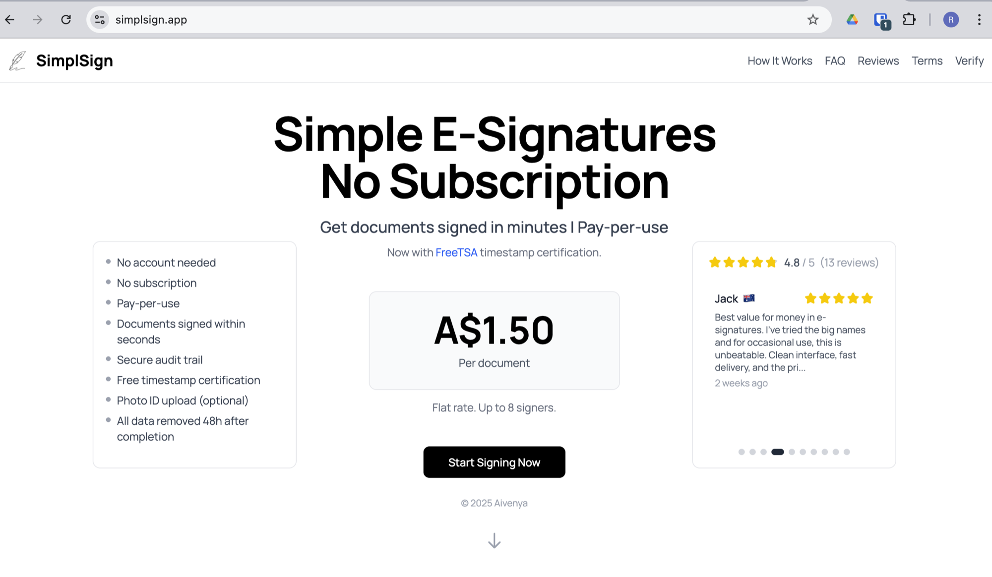 SimplSign | Simple E-Signatures - Main product screenshot demonstrating key features and user interface