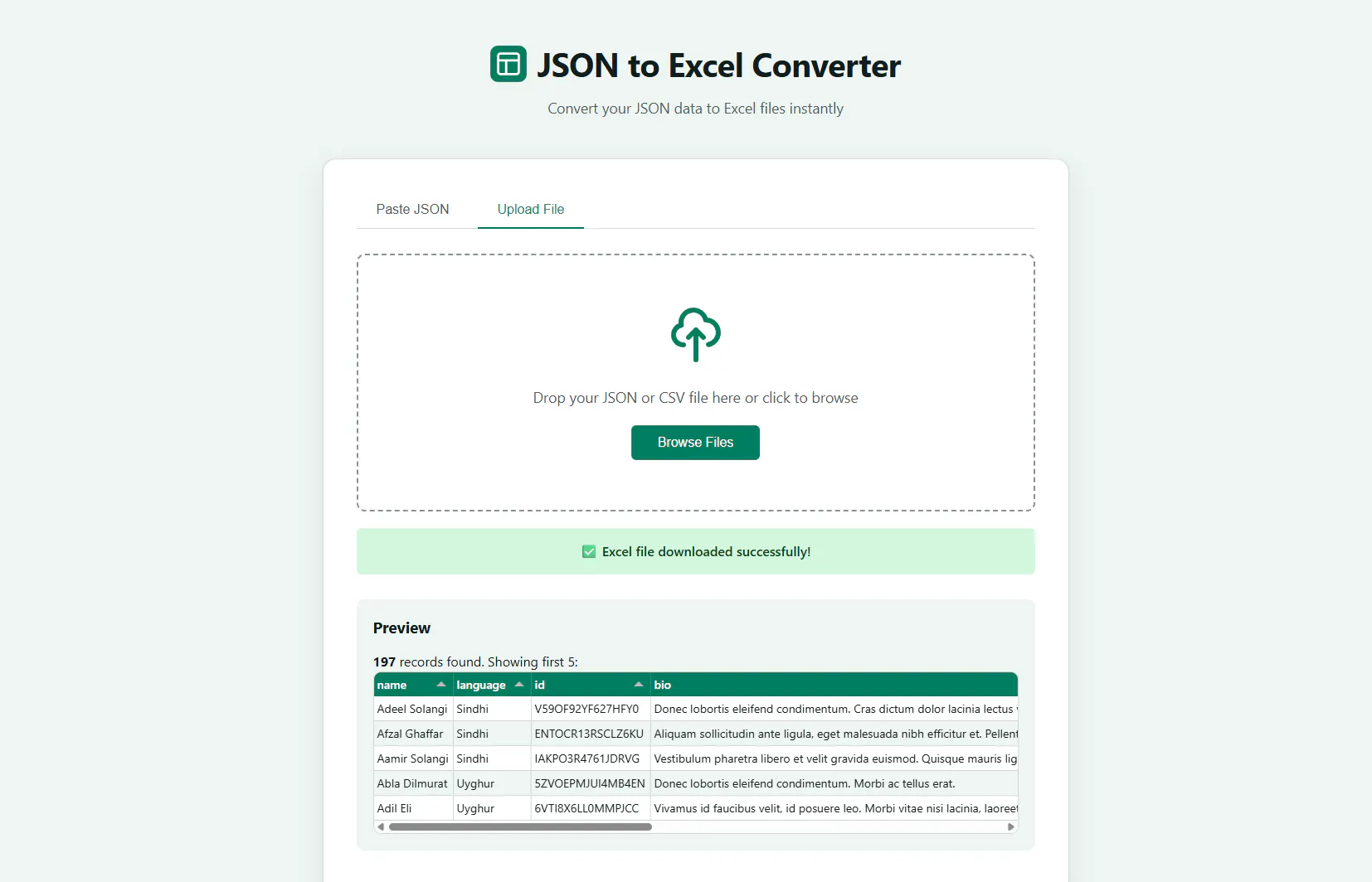 JSON Support screenshot