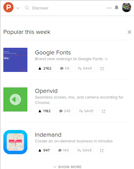 ProductHunt (Ubuntu Touch Webapp)