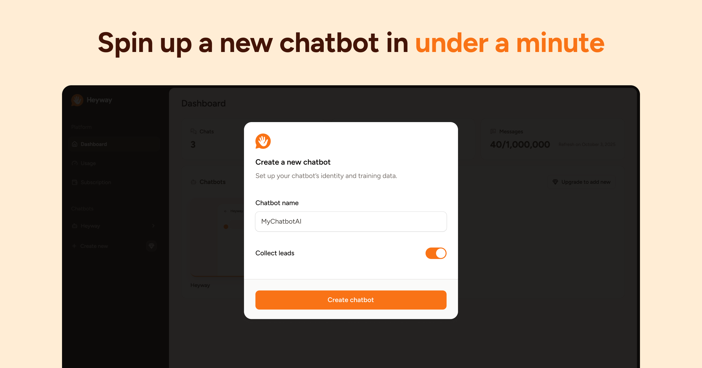 Heyway.chat - AI Chatbots alimentados por su contenido en 1 minuto media 3