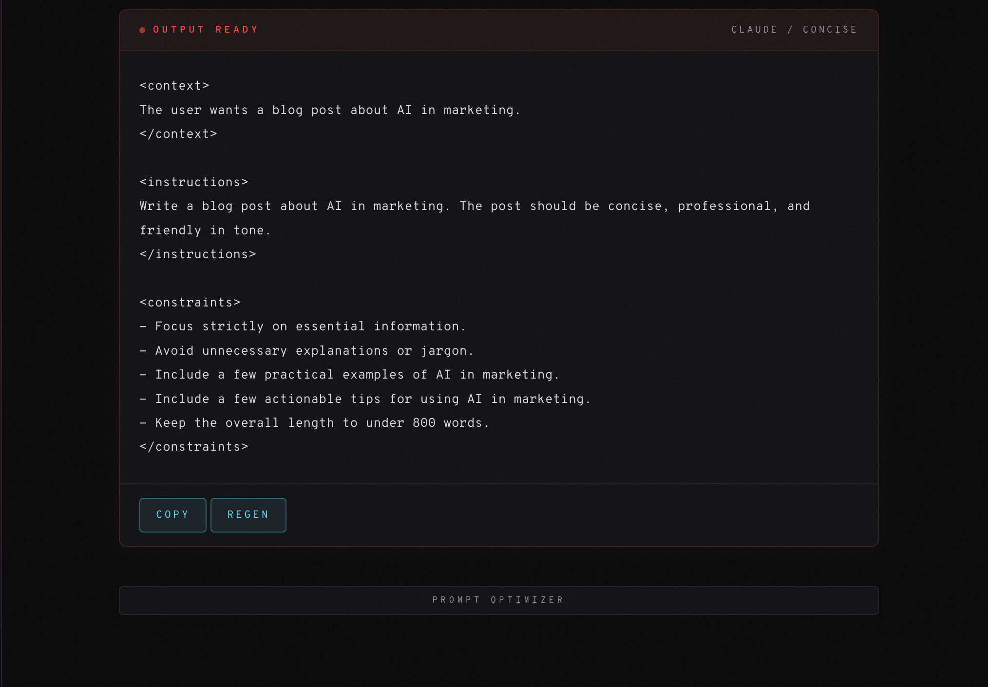 Prompt Optimizer - Screenshot 2 showing product features and functionality
