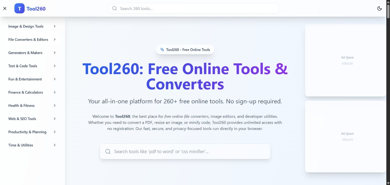 Tool260 - Main product screenshot demonstrating key features and user interface