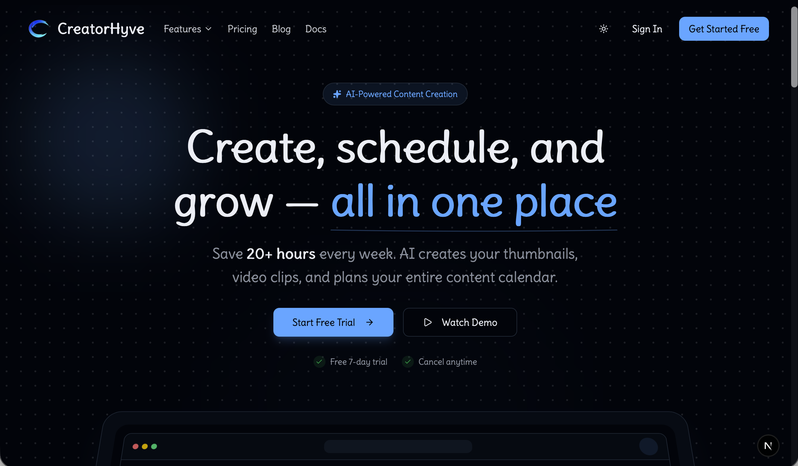 CreatorHyve - Main product screenshot demonstrating key features and user interface