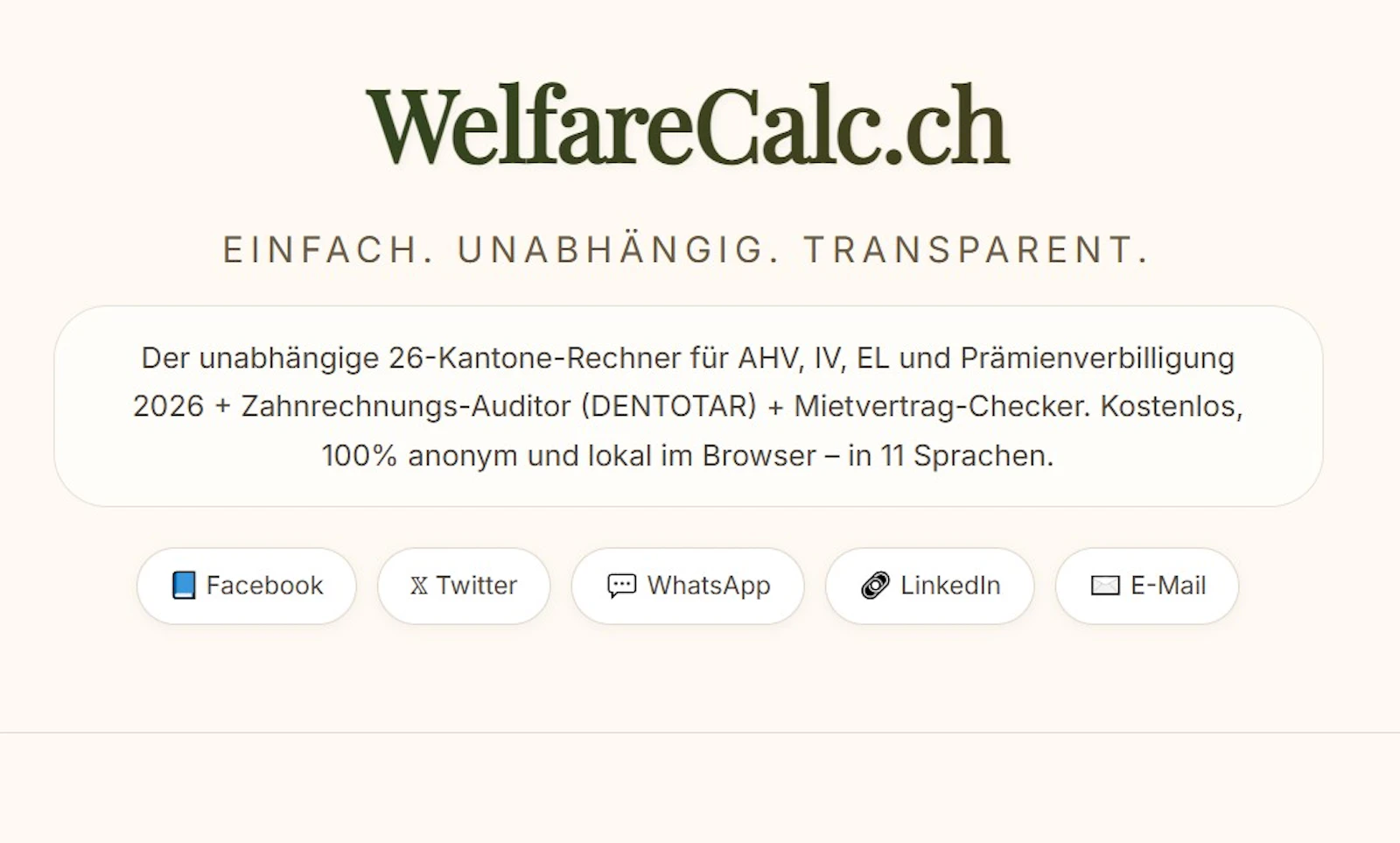WelfareCalc.ch screenshot 1